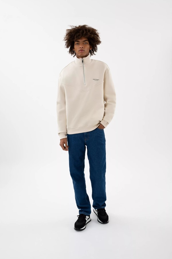 Axel Arigato Focus Sweatshirt Met Halve Rits Lichtbeige